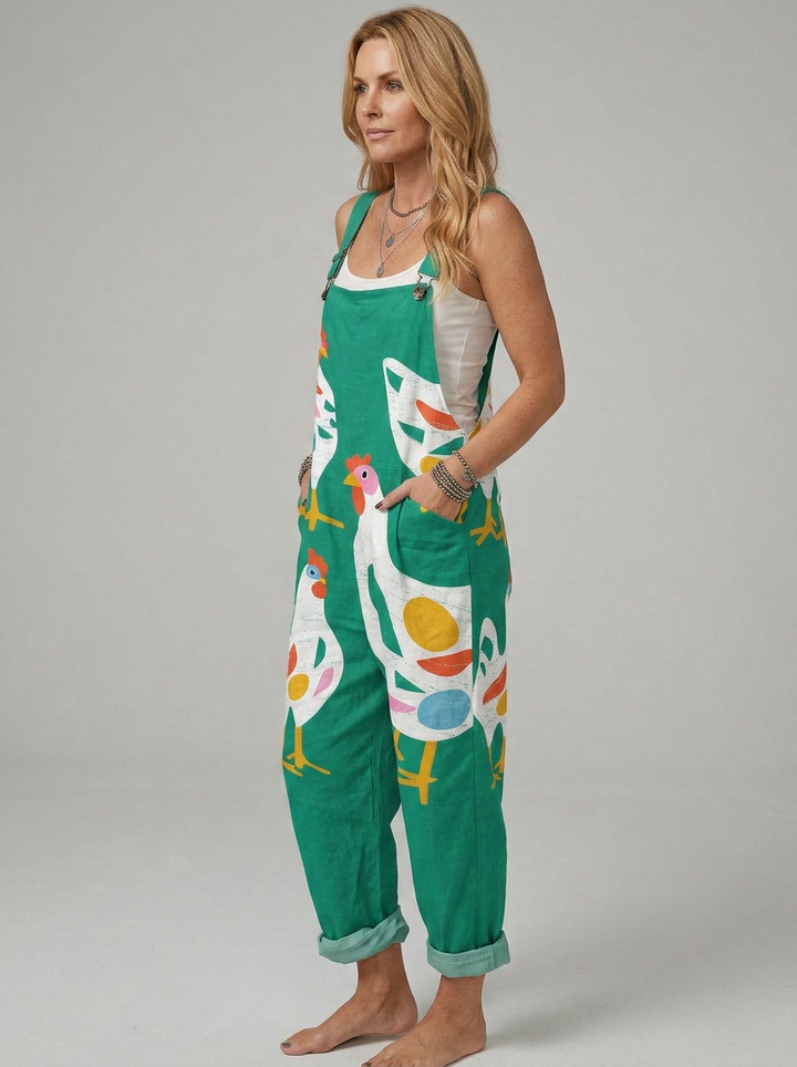 Deirdre - Mono estampado con gallinas de colores