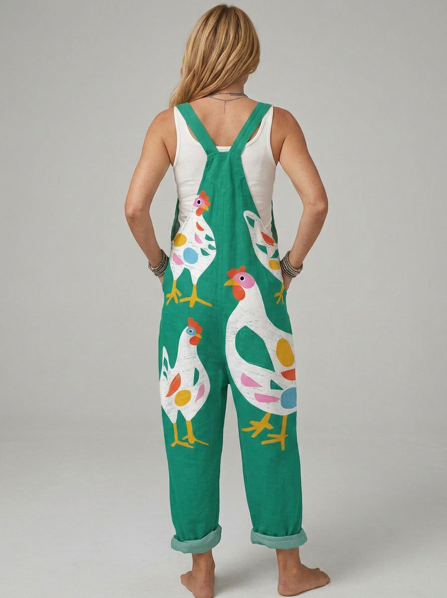 Deirdre - Mono estampado con gallinas de colores