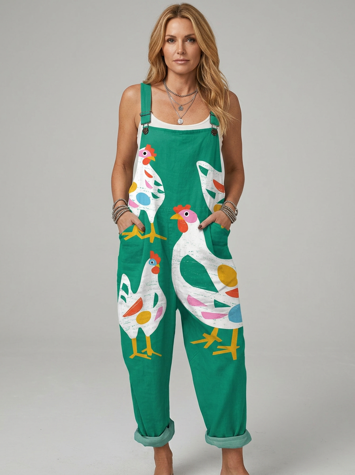 Deirdre - Mono estampado con gallinas de colores